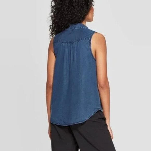 A New Day XS Denim Sleeveless Buttoned Top Casual Boho Resort Capsule Spring - Picture 6 of 10